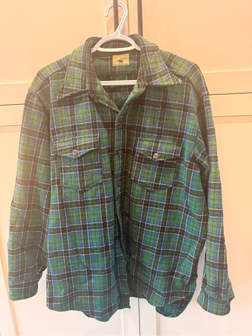 Vintage 50s Black Bear Brand Blanket Weight Wool Flannel Shirt Jacket L